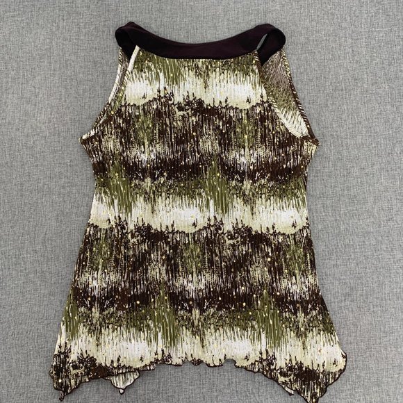 Dressbarn Sleeveless Sequined‎ Blouse V-Neck Petite Large Textures Green Brown - Picture 11 of 12